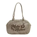 Bolso tote de lona retro con letras Mafav Archive y estampado floral en fondo blanco - Gris Piedra