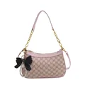 Pink crescent underarm bag with M-letter monogram print and elegant pearl bow charm - Pink (No Charm)