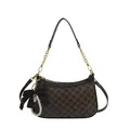 Brown underarm bag with letter M monogram, gold chain and pearl bow charm accessory - Coffee (With Pendant)