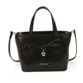 Bolso tote chic de cuero PU negro con elegante lazo y colgante de corazón plateado - Negro