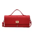 Red woven pattern handbag with gold clasp and adjustable strap in minimalist design - Burgundy