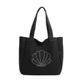 Schwarze Canvas-Tragetasche mit funkelndem Muschelmuster aus Strasssteinen für Damen - Schwarz