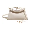 Sac à main en cuir blanc crème avec anneau doré et bandoulière réglable pour femme - Blanc