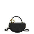 Black glitter crescent handbag with artistic gold knot handle and adjustable strap - Black