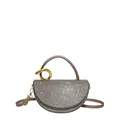 Chic silver sequined crescent handbag with gold knot handle and slim shoulder strap - Brown