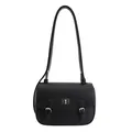 Klassische schwarze Satchel-Tasche mit silbernem Drehverschluss und Narbenlederoptik - Schwarz
