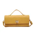 Bright yellow woven texture crossbody bag with gold square lock and handle - Yellow