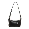 Borsa hobo nera minimalista in pelle testurizzata con dettagli in metallo argentato - Nero