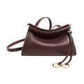 Sac bandoulière minimaliste en cuir marron foncé avec anneau doré et fines lanières - Marron
