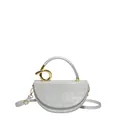 Silver sequin crescent bag with gold twisted metal handle and adjustable strap - Silver