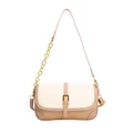 Fashion contrast color chain bag with beige stripes and adjustable shoulder strap - Khaki and White