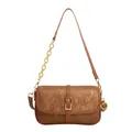 Brown vintage chain bag with textured vertical stripes and golden buckle variant - Brown