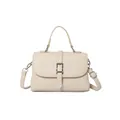 Sac à main chic en similicuir beige à grain de litchi avec boucle argentée - Blanc