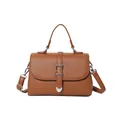 Sac à main en cuir marron à texture litchi avec boucle en cœur et bandoulière amovible - Marron