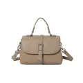Sac à main en similicuir grainé beige foncé avec bandoulière réglable et amovible - Kaki