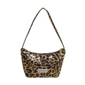 Fashionable leopard print underarm bag for women with gold texture and top zipper - Black Leopard
