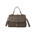 Sac à main marron foncé texture litchi avec boucle argentée et bandoulière amovible - Marron