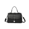 Sac à main rétro noir motif litchi avec poignée et bandoulière amovible - Noir