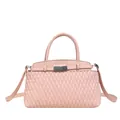 Pink quilted shoulder bag with top handle and silver buckle in premium faux leather - Pink