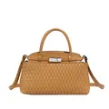 Brown quilted crossbody bag with silver buckle and top handle in a minimalist style - Brown
