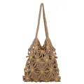 Handmade crochet tote bag with large daisy flower patterns for beach vacations - Brown