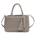 Khaki tote bag with pleated fish scale texture, dual handles and tassel charms - Gray