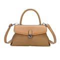 Sac à main bandoulière classique marron texturé avec boucle argentée élégante - Marron