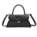Sac à main noir minimaliste avec fermoir pivotant argenté et bandoulière amovible - Noir