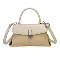 Sac à main bicolore beige et kaki avec fermoir pivotant argenté et texture en tissu - Kaki