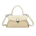 Sac à main élégant en tissu beige et cuir avec fermoir argenté et poignée supérieure - Blanc