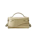 Metallic gold woven handbag for women with wave edge flap and detachable shoulder strap - Champagne
