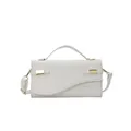 Elegant white woven leather handbag with gold metal hardware and adjustable shoulder strap - White