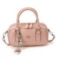 Sac à main rose en cuir grainé avec breloques en forme de cœur et bandoulière amovible - Rose