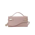 Pink woven leather handbag with wave flap design and gold hardware accessories - Pink