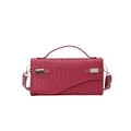 Chic woven magenta handbag with a gold buckle and adjustable shoulder strap - Rose Red