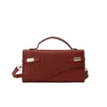 Deep red woven leather crossbody handbag with top handle and adjustable shoulder strap - Red
