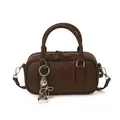 Dark brown lychee texture handbag with COIH '2DN embossing and silver metal charms - No Pendant / Brown