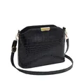 Sac bandoulière rétro noir à motif crocodile brillant avec détails en métal doré - Noir