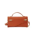 Orange woven handbag featuring an asymmetric flap and adjustable shoulder strap - Orange