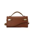 Brown leather woven handbag with asymmetric flap and detachable crossbody strap - Brown
