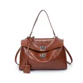 Brown crocodile embossed handbag with silver clasp and adjustable shoulder strap for women - Brown