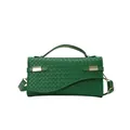 Emerald green woven leather crossbody bag with asymmetric flap and golden metal hardware - Green