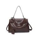 Dark brown faux crocodile leather handbag with silver metallic lock and top handle - Coffee