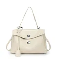 Chic cream white crocodile pattern handbag with silver metallic twist lock closure - Off White