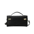Women's black woven leather crossbody bag with elegant gold metal buckles - Black