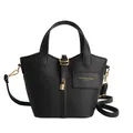 Sac seau en cuir noir motif litchi avec cadenas doré et bandoulière amovible - Noir