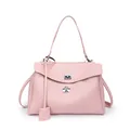 Sac à main rose en cuir grainé avec fermoir rotatif argenté et bandoulière large - Éléphant Rose