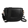 Classic black leather saddle bag with wide fabric strap and gold hardware in variant - Black