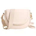 Chic cream saddle bag with wide nylon strap and fine faux leather shoulder strap - White