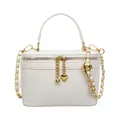 White mini vanity chain bag with gold heart charm and ball detail in crossbody style - Off White
